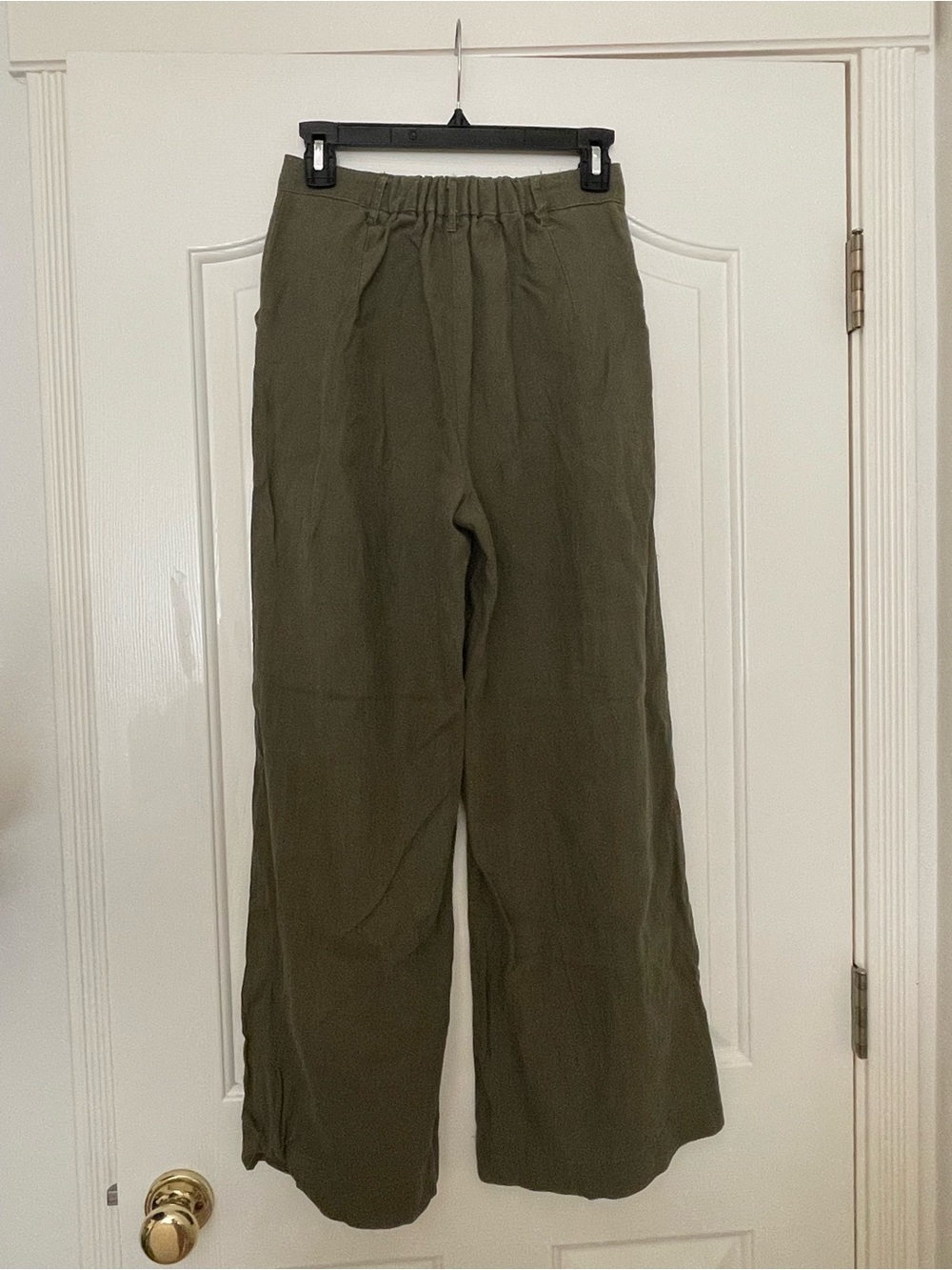 Olive Green Wide-Leg Linen-Blend Pants - Picture 7 of 7